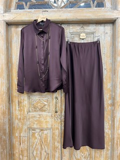 ЮБКА трапеция по косой двойная двусторонняя, длина 100 см от талии (из атласа ARMANI), ИНЖИР - фото 38558