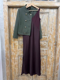 ПЛАТЬЕ КОМБИНАЦИЯ (МИДИ D-100, двустороннее, двойное, на широких бретелях, из атласа "Armani), ИНЖИР - фото 38682