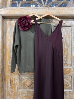 ПЛАТЬЕ КОМБИНАЦИЯ (МИДИ D-100, двустороннее, двойное, на широких бретелях, из атласа "Armani), ИНЖИР - фото 38683