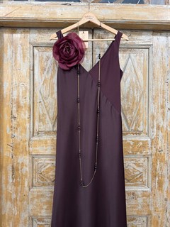 ПЛАТЬЕ КОМБИНАЦИЯ (МИДИ D-100, двустороннее, двойное, на широких бретелях, из атласа "Armani), ИНЖИР - фото 38685