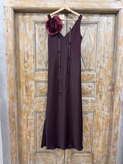 ПЛАТЬЕ КОМБИНАЦИЯ (МИДИ D-100, двустороннее, двойное, на широких бретелях, из атласа "Armani), ИНЖИР - фото 38686