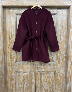 ПАЛЬТО в стиле oversize, с круглым вырезом, без воротника, на пуговицах (из шерсти с кашемиром, МАРСАЛА) - фото 38814