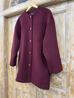 ПАЛЬТО в стиле oversize, с круглым вырезом, без воротника, на пуговицах (из шерсти с кашемиром, МАРСАЛА) - фото 38816