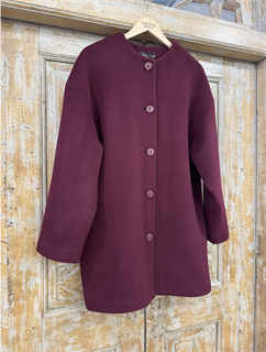 ПАЛЬТО в стиле oversize, с круглым вырезом, без воротника, на пуговицах (из шерсти с кашемиром, МАРСАЛА) - фото 38817