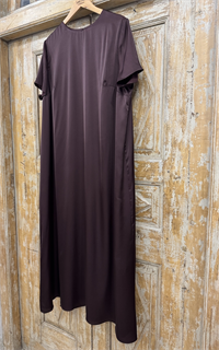 ПЛАТЬЕ МИНИМАЛИЗМ с короткими рукавами и круглым вырезом, двойное  (из атласа ARM, ИНЖИР) - фото 38829