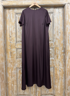 ПЛАТЬЕ МИНИМАЛИЗМ с короткими рукавами и круглым вырезом, двойное  (из атласа ARM, ИНЖИР)