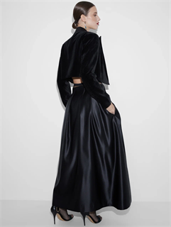 ЮБКА-трапеция МИДИ с защипами на талии (из плотного атласа, ЧЕРНАЯ) - фото 38892