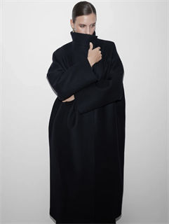 ПАЛЬТО с воротником стойкой, баллон, OneSize (из шерсти в рубчик) - фото 38904