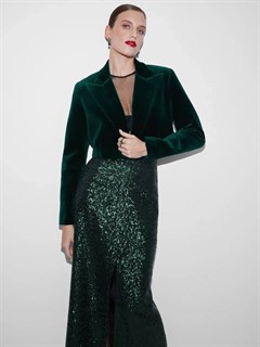 ЮБКА миди КАРАНДАШ-РЮМОЧКА с разрезом спереди (из изумрудных пайеток) - фото 38964