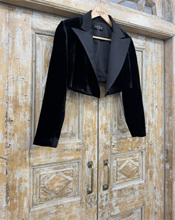 ЖАКЕТ-БОЛЕРО с острыми лацканами, двубортный, приталенный (из шелкового бархата с лацканами из атласа) - фото 39008