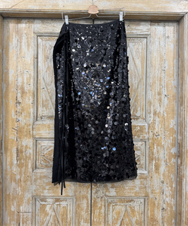 ЮБКА-карандаш на завязке, D-90, из пайеток "МОНЕТКИ" (ЧЕРНЫЕ) - фото 39056