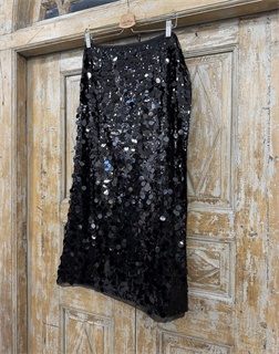 ЮБКА-карандаш на завязке, D-90, из пайеток "МОНЕТКИ" (ЧЕРНЫЕ) - фото 39057