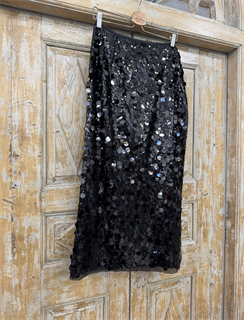 ЮБКА-карандаш на завязке, D-90, из пайеток "МОНЕТКИ" (ЧЕРНЫЕ) - фото 39058