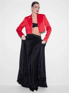 ЮБКА в пол "РАВЕЛЬ", солнце-гофре, из черного атласа - фото 39115