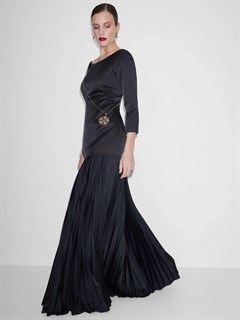 ЮБКА в пол "РАВЕЛЬ", солнце-гофре, из черного атласа - фото 39122