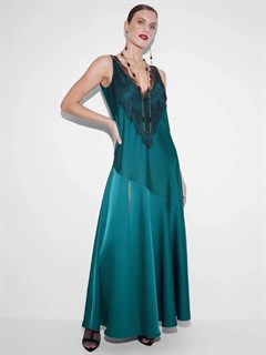 ПЛАТЬЕ-комбинация будуарное атласное по косой, с воланом и кружевом  Шантильи (из атласа TW) - фото 39141