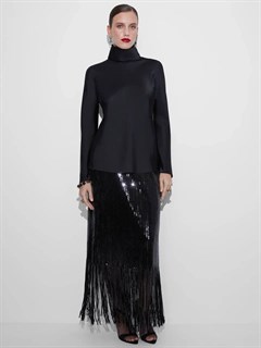 БЛУЗКА с воротником ХОМУТ, по косой, из плотного черного атласа TW - фото 39199