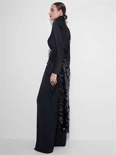 БЛУЗКА с воротником ХОМУТ, по косой, из плотного черного атласа TW - фото 39208