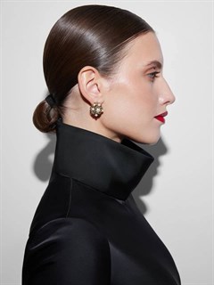 ПЛАТЬЕ с воротником ХОМУТ, по косой, из плотного черного атласа TW - фото 39211