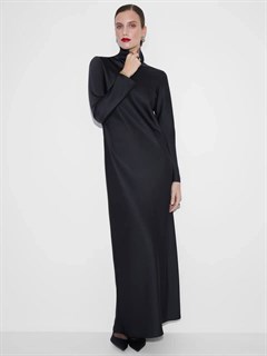 ПЛАТЬЕ с воротником ХОМУТ, по косой, из плотного черного атласа TW - фото 39226