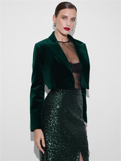 ЖАКЕТ короткий "БОЛЕРО" с острыми лацканами, двубортный, приталенный (из изумрудного бархата ) - фото 39310