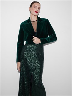 ЖАКЕТ короткий "БОЛЕРО" с острыми лацканами, двубортный, приталенный (из изумрудного бархата ) - фото 39312