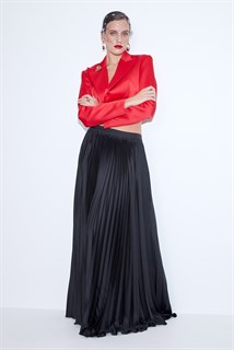 ЮБКА в пол "РАВЕЛЬ", солнце-гофре, из черного атласа - фото 39379