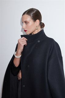 ПАЛЬТО с воротником стойкой, баллон, OneSize (из шерсти в рубчик) - фото 39384