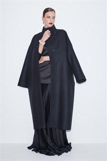 ПАЛЬТО с воротником стойкой, баллон, OneSize (из шерсти в рубчик) - фото 39386