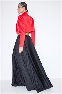 ЖАКЕТ "БОЛЕРО" с острыми лацканами, однобортный, приталенный (из КРАСНОГО атласа) - фото 39417