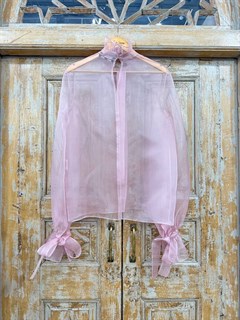 БЛУЗКА (ОРГАНЗА, пышные рукава, воротник-стойка с рюшами,  РОЗА АНТИК) - фото 39618