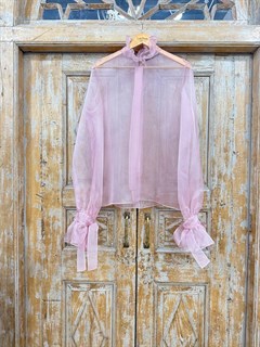 БЛУЗКА (ОРГАНЗА, пышные рукава, воротник-стойка с рюшами,  РОЗА АНТИК) - фото 39621