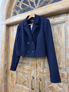 ЖАКЕТ двубортный ультракороткий (из темно-синей плотной поливискозы) - фото 39638