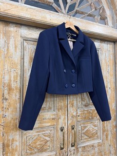 ЖАКЕТ двубортный ультракороткий (из темно-синей плотной поливискозы) - фото 39639