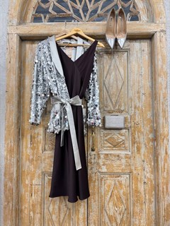 ПЛАТЬЕ КОМБИНАЦИЯ (МИДИ D-80, двустороннее, двойное, на широких бретелях, из премиум-атласа), ШОКОЛАД