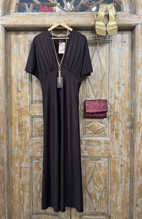 ПЛАТЬЕ (D-100) с драпировкой, подрезом на запАхе, рукавами крылышками и двойной юбкой по косой (из премиум-атласа),  ШОКОЛАД