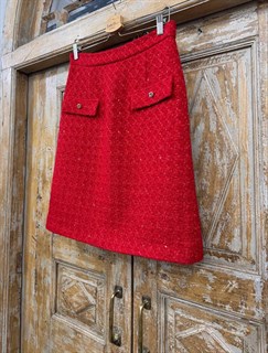 ЮБКА (ТРАПЕЦИЯ, МИНИ, с клапанами, из красного твида с пайетками) - фото 39764