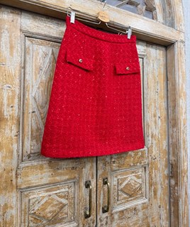 ЮБКА (ТРАПЕЦИЯ, МИНИ, с клапанами, из красного твида с пайетками) - фото 39765