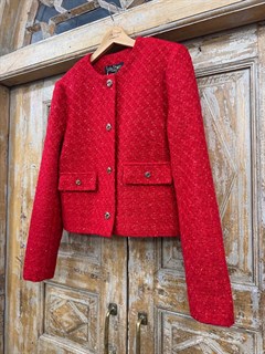 ЖАКЕТ короткий в стиле Шанель (из красного твида с пайетками) - фото 39769