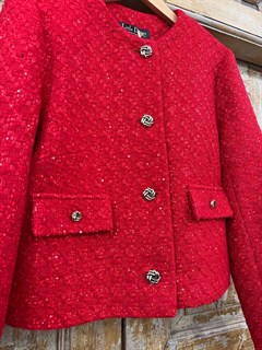 ЖАКЕТ короткий в стиле Шанель (из красного твида с пайетками) - фото 39770