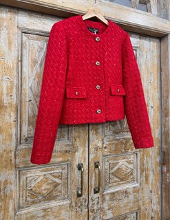 ЖАКЕТ короткий в стиле Шанель (из красного твида с пайетками) - фото 39771