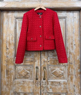 ЖАКЕТ короткий в стиле Шанель (из красного твида с пайетками) - фото 39772