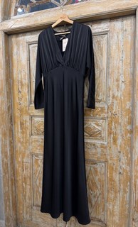 ПЛАТЬЕ (D-100) с драпировкой, подрезом на запАхе, цельнокроенными рукавами и двойной юбкой по косой (из премиум-атласа),  ЧЕРНЫЙ - фото 39813