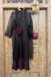 ПЛАТЬЕ-ЧЕХОЛ из органзы, минималистично, с круглым вырезом, оверсайз (ЧЕРНЫЙ)