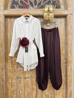 БРЮКИ "АЛЛАДИНЫ" свободные, на мягкой резинке, OneSize (из атласа arm), ИНЖИР - фото 39895