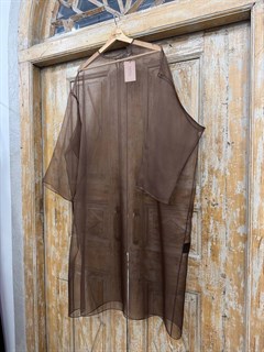 ПЛАТЬЕ-ЧЕХОЛ из органзы, минималистично, с круглым вырезом, оверсайз (ШОКОЛАД) - фото 39934