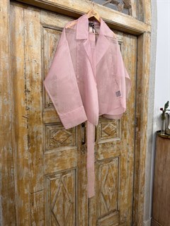 БЛУЗКА-накидка из органзы на запАхе, с отложным воротником (Органза/Шелк в розовом) - фото 39940