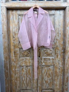 БЛУЗКА-накидка из органзы на запАхе, с отложным воротником (Органза/Шелк в розовом) - фото 39942