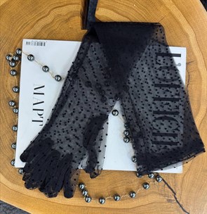 Перчатки прозрачные длинные из фатина в горошек - фото 39946