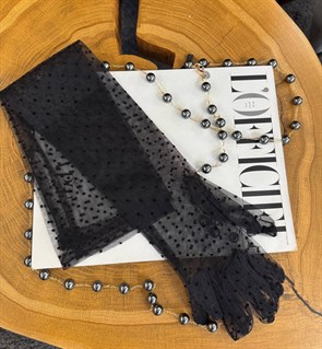 Перчатки прозрачные длинные из фатина в горошек